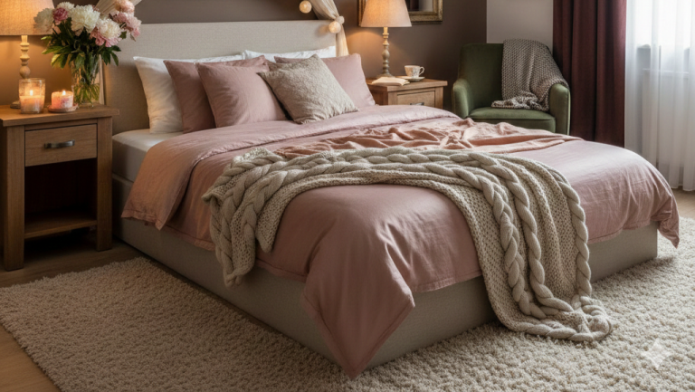 Obraz pokazujący elegancką, romantyczną sypialnię